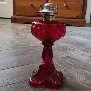 Vintage Red Glass Oil Lamp
